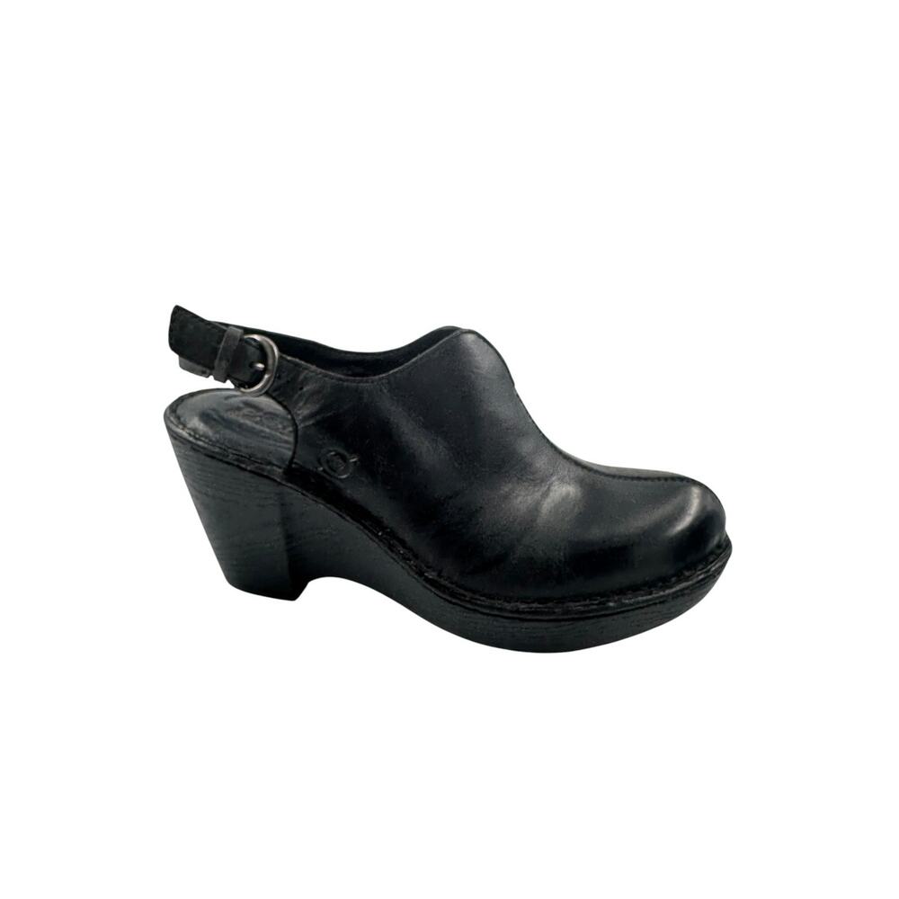 Born Black Leather Slingback Clogs Heels Women Size US 9M Comfort Casual Career - Picture 4 of 11